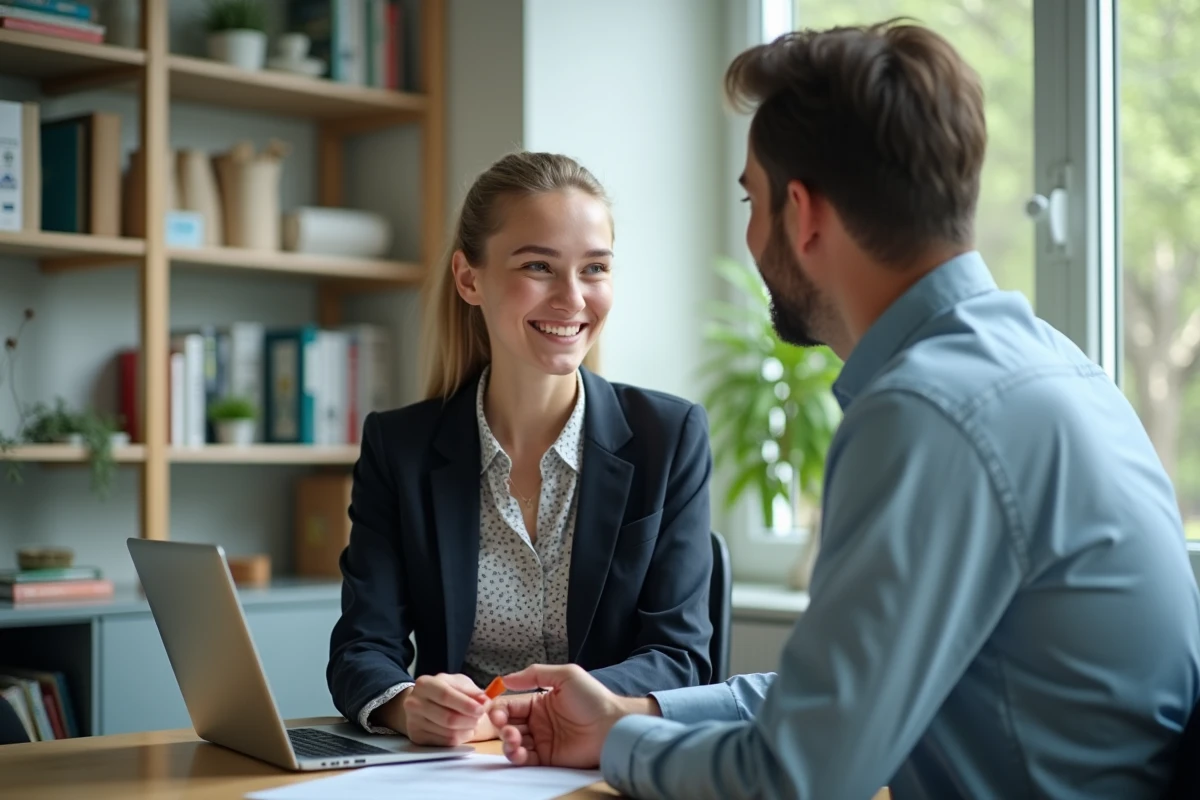 Étudiante souriante recevant un conseil d