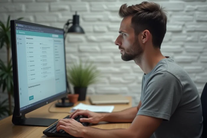 Développeur web masculin configurant les paramètres de sécurité d'un site web pour désactiver le captcha sur son ordinateur de bureau