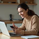 Jeune femme réagissant à des nouvelles sur son smartphone