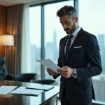 Homme d'affaires en costume dans un bureau moderne