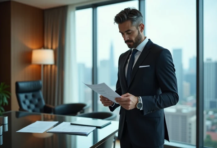 Homme d'affaires en costume dans un bureau moderne