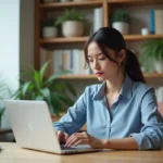 Jeune femme au bureau urbain en pleine réflexion