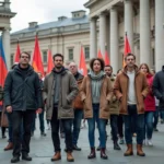 Groupe divers d'adultes manifestant pour les droits humains