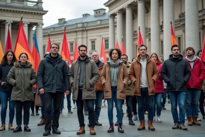 Groupe divers d'adultes manifestant pour les droits humains