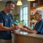 Vétérinaire homme recevant une carte de remerciement dans une clinique